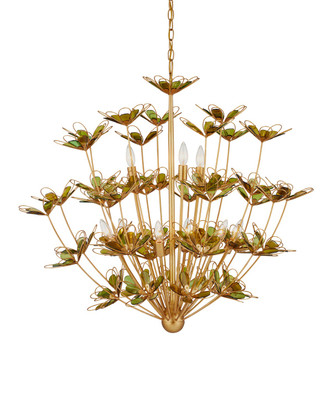 Currey and Company - 9000-1199 - Nine Light Chandelier - Midsummer - Contemporary Gold Leaf/Contemporary Gold/Green