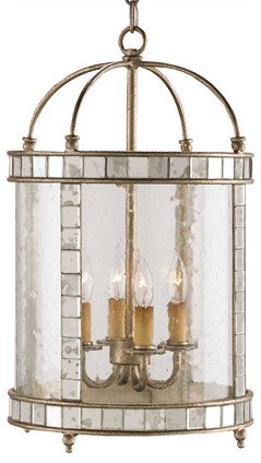 Currey and Company - 9229 - Four Light Lantern - Corsica - Harlow Silver Leaf/Antique Mirror/Clear