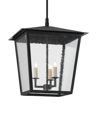 Currey and Company - 9500-0002 - Three Light Outdoor Lantern - Bening - Midnight Black/Clear Seeded