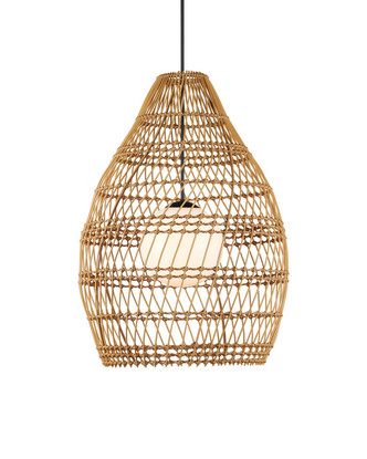 Currey and Company - 9500-0016 - One Light Pendant - Fishtrap - Natural/Black/Frosted White