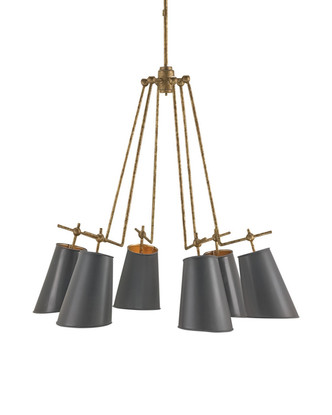 Currey and Company - 9503 - Six Light Chandelier - Jean-Louis - Old Brass/Marbella Black/Contemporary Gold Leaf