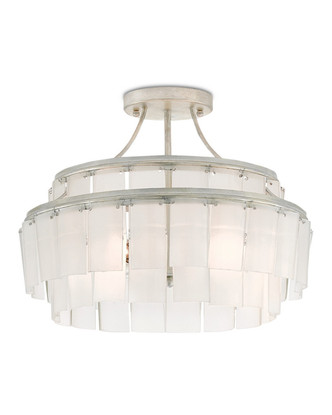 Currey and Company - 9999-0030 - Three Light Semi-Flush Mount - Vintner - Opaque White/Contemporary Silver Leaf