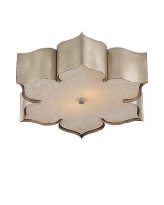 Currey and Company - 9999-0042 - Two Light Flush Mount - Grand Lotus - Contemporary Silver Leaf/Faux Alabaster