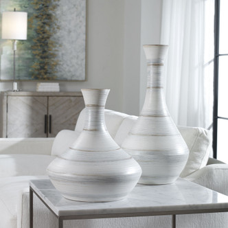 Uttermost - 17964 - Vases S/2 - Potter - Ivory Blue And Tan