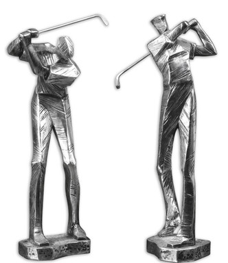 Uttermost - 19675 - Sculpture Set/2 - Practice Shot - Silver w/Matte Black Glaze