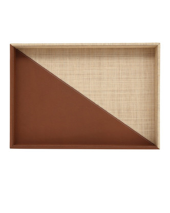 Leather & Raffia Tray Set of 2 (1200-1070)