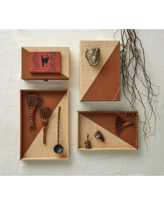 Leather & Raffia Tray Set of 2 (1200-1070)