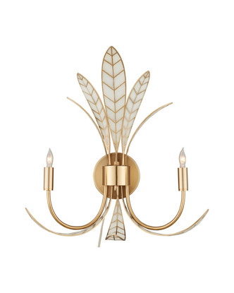 Currey and Company - 5000-0301 - Two Light Wall Sconce - Foliatura - Antique Brass/Off-White