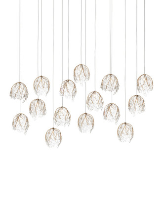 Currey and Company - 9000-1391 - 15 Light Pendant - Banyan - Antique Brass/Clear/Silver