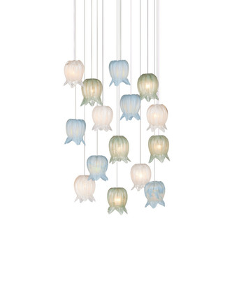 Currey and Company - 9000-1421 - 15 Light Pendant - Polpo - Blue/Green/White/Silver