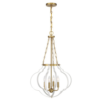 Savoy House - 7-4866-4-142 - Four Light Pendant - Mercer - White and Warm Brass