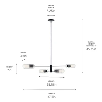 Velestino Four Light Linear Chandelier (52681BK)
