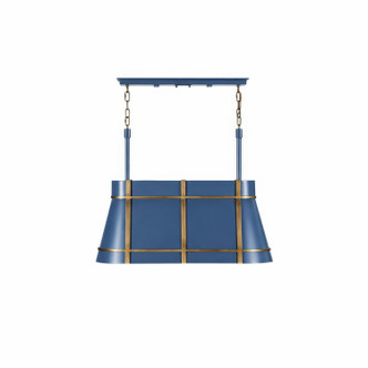 Varaluz - 536N03FBBRZ - Three Light Linear Pendant - Brasserie - French Blue/Heritage Bronze