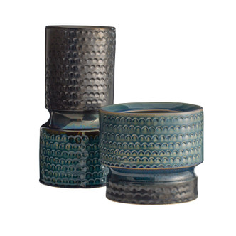Arteriors - AVC20 - Vases Set of 2 - Cliff - Gunmetal & Teal Reactive