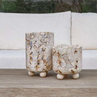 Quarried Stone Candleholders, S/2 (18356)