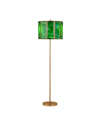 Currey and Company - 8000-0190 - Two Light Floor Lamp - Daze - Green / Antique Brass