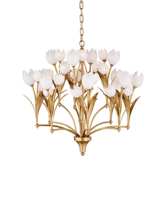 Currey and Company - 9000-1475 - LED Chandelier - Glazen - Polished Antique Brass / White