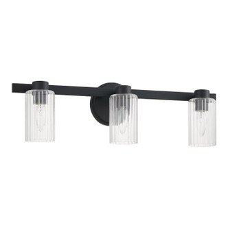 Thesis - 207037A - Three Light Vanity - Bedminster - Matte Black Clear Ribbed