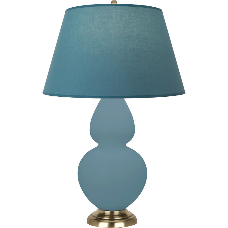 Robert Abbey - MOB55B - One Light Table Lamp - Double Gourd - Matte Steel Blue Glazed Ceramic w/Antique Natural Brass