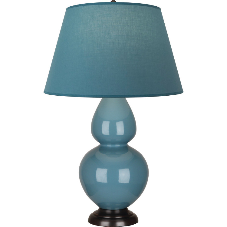 Robert Abbey - OB21B - One Light Table Lamp - Double Gourd - Steel Blue Glazed Ceramic w/Deep Patina Bronze