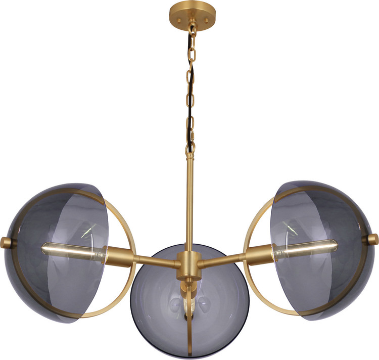 Robert Abbey - 603 - Three Light Chandelier - Mavisten Edition Copernica - Lacquered Burnished Brass w/Smoked