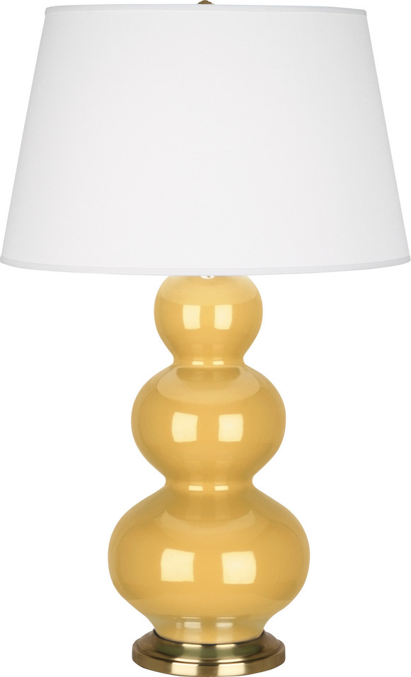 Robert Abbey - SU40X - One Light Table Lamp - Triple Gourd - Sunset Yellow Glazed Ceramic w/Antique Natural Brass
