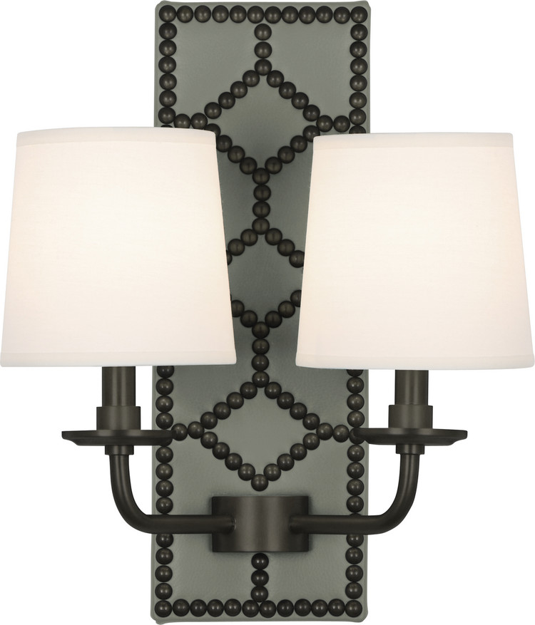 Robert Abbey - Z1034 - Two Light Wall Sconce - Williamsburg Lightfoot - Carter Gray Leather w/Nailhead Deep Patina Bronze