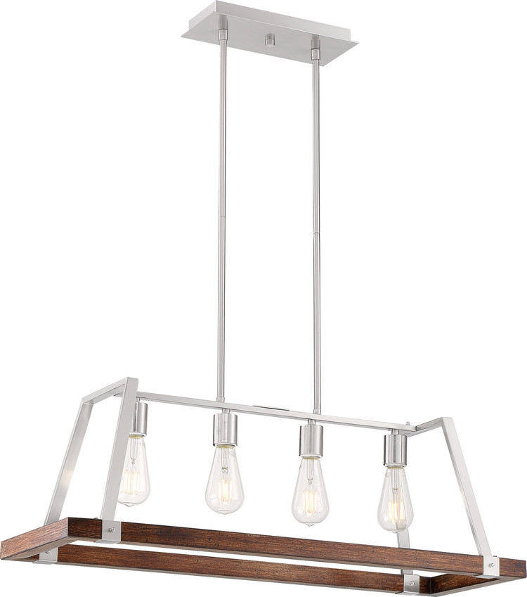 Nuvo Lighting - 60-6884 - Four Light Pendant - Outrigger - Brushed Nickel / Nutmeg Wood