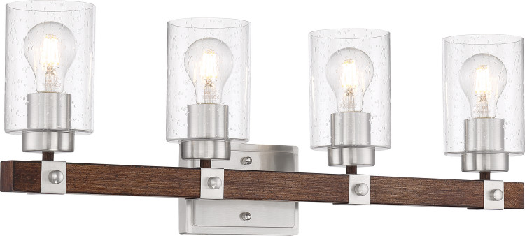 Nuvo Lighting - 60-6964 - Four Light Vanity - Arabel - Brushed Nickel / Nutmeg Wood