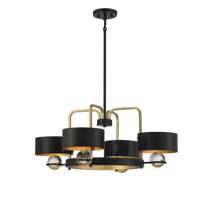 Lighting One E - V6-L1-2923-4-51 - Four Light Chandelier - Chambord - Vintage Black W/ Warm Brass