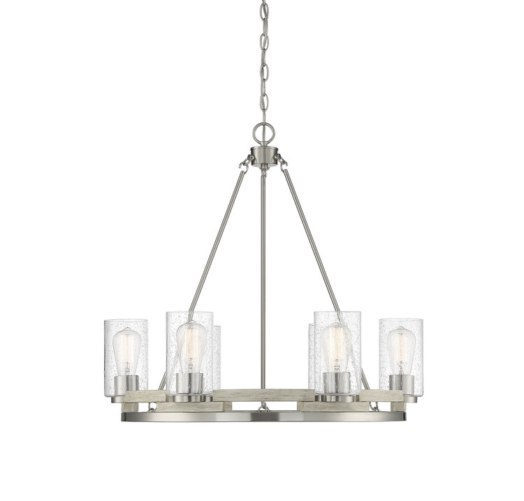 Lighting One E - V6-L1-7600-6-165 - Six Light Chandelier - Lynwood - Satin Nickel W/ Greywood