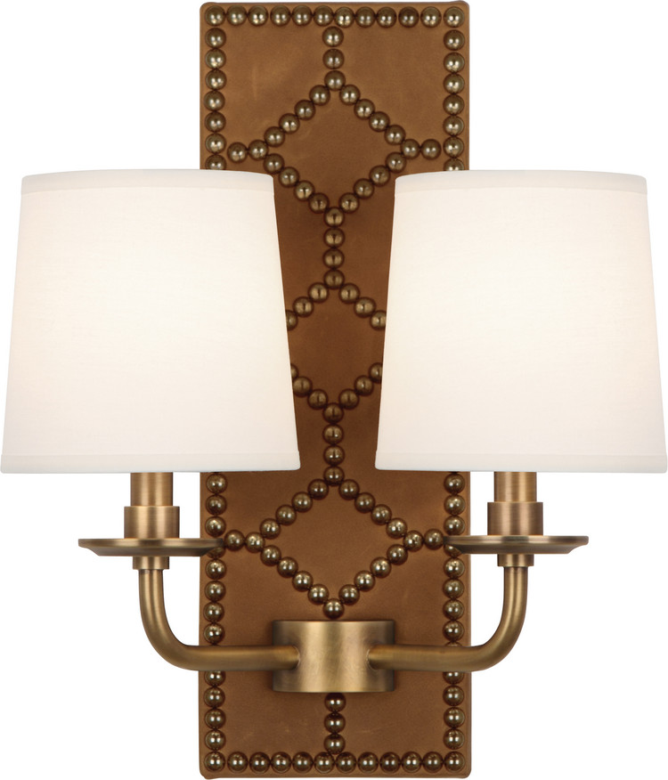 Robert Abbey - 1030 - Two Light Wall Sconce - Williamsburg Lightfoot - English Ochre Leather w/Nailhead Aged Brass