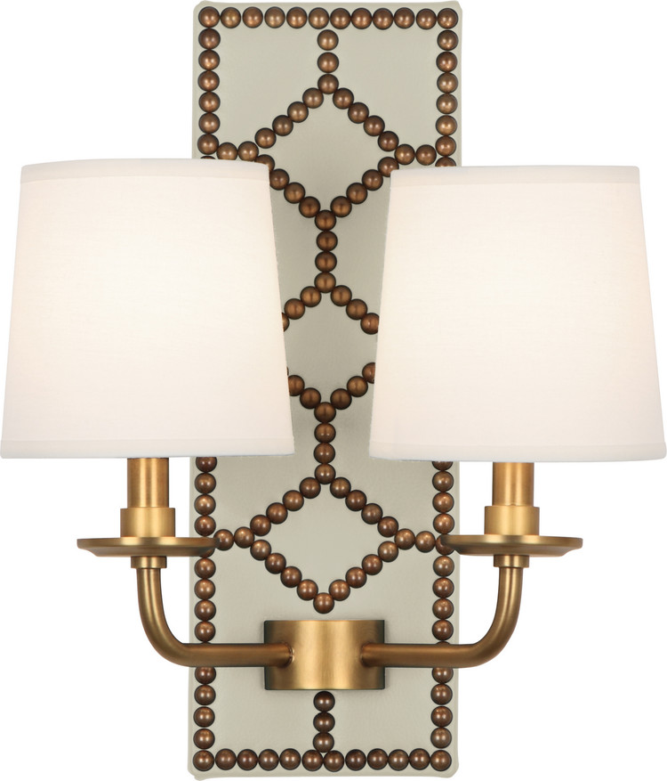 Robert Abbey - 1032 - Two Light Wall Sconce - Williamsburg Lightfoot - Bruton White Leather w/Nailhead Aged Brass