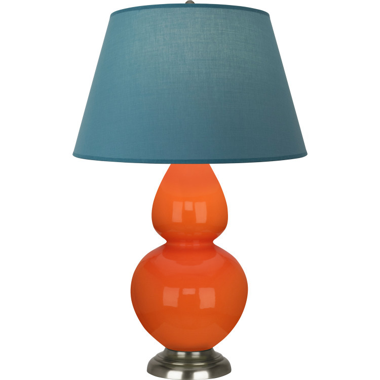 Robert Abbey - 1675B - One Light Table Lamp - Double Gourd - Pumpkin Glazed Ceramic w/Antique Silver