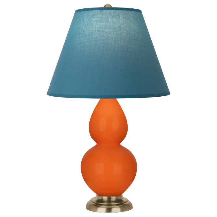 Robert Abbey - 1685B - One Light Accent Lamp - Small Double Gourd - Pumpkin Glazed Ceramic w/Antique Natural Brass