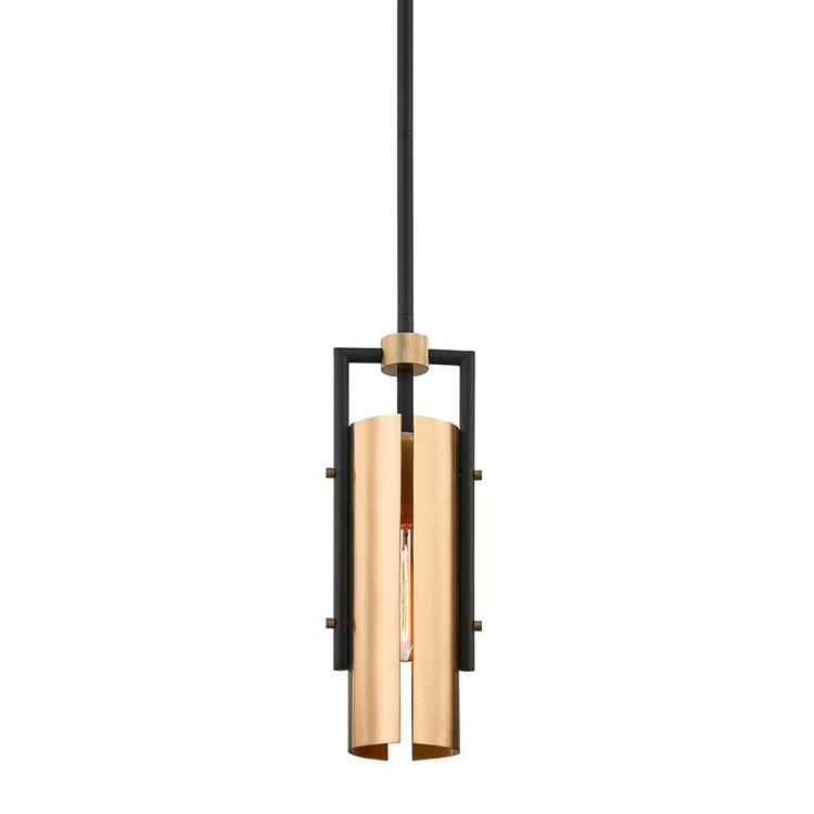 Troy Lighting - F6783-SBK/BBA - One Light Pendant - Emerson - Soft Off Black/Brushed Brass