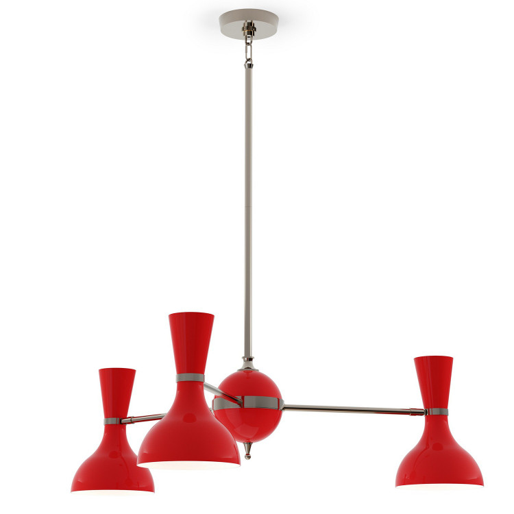 Robert Abbey - RR04RR - Three Light Chandelier - Clare - Polished Nickel w/Ruby Red Painted