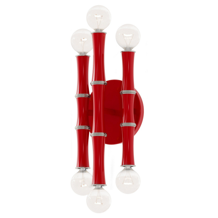 Robert Abbey - RR76 - Six Light Wall Sconce - Kane - Ruby Red w/Polished Nickel