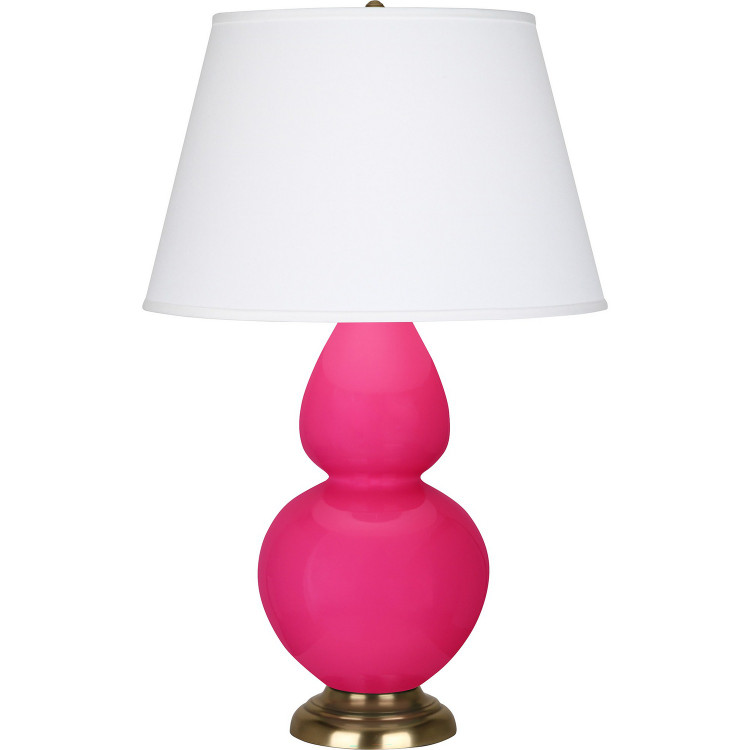 Robert Abbey - RZ20X - One Light Table Lamp - Double Gourd - Razzle Rose Glazed Ceramic w/Antique Natural Brass