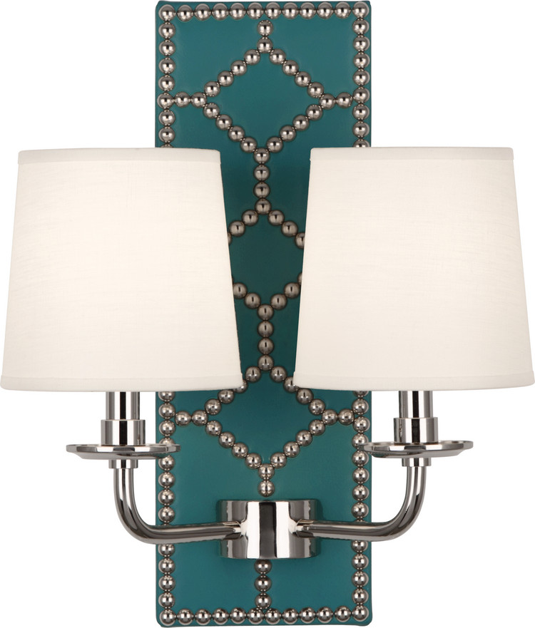 Robert Abbey - S1033 - Two Light Wall Sconce - Williamsburg Lightfoot - Mayo Teal Leather w/Nailhead Polished Nickel