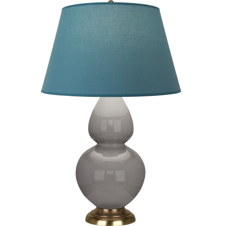 Robert Abbey - 1748B - One Light Table Lamp - Double Gourd - Smokey Taupe Glazed Ceramic w/Antique Natural Brass