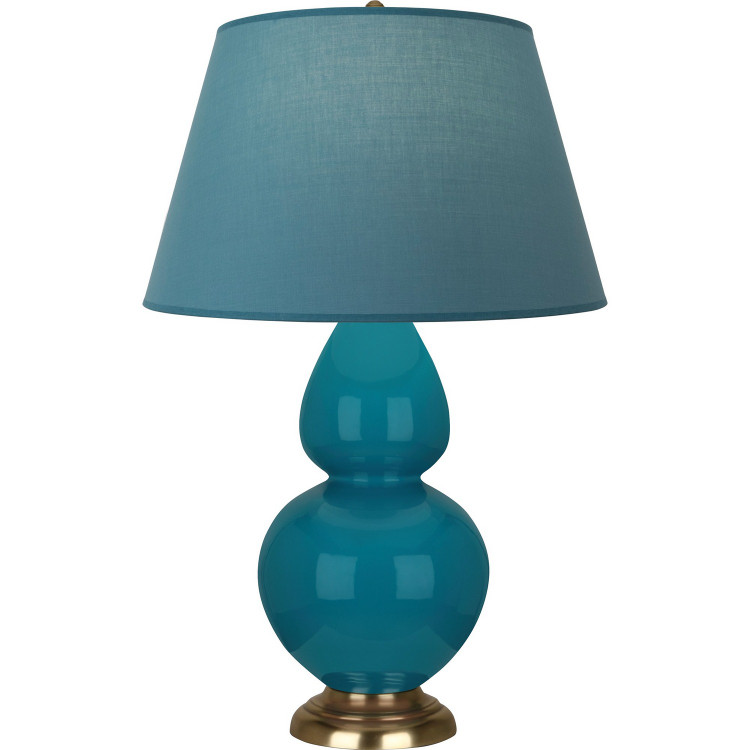 Robert Abbey - 1751B - One Light Table Lamp - Double Gourd - Peacock Glazed Ceramic w/Antique Natural Brass