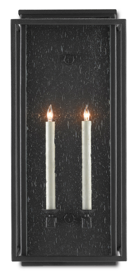 Currey and Company - 5500-0041 - Two Light Outdoor Wall Sconce - Wright - Midnight Black/Clear Seeded