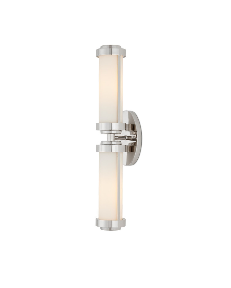 Currey and Company - 5800-0043 - Two Light Wall Sconce - Bowland - Polished Nickel/White