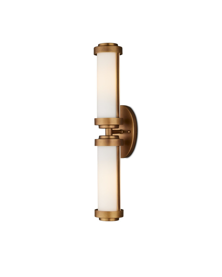 Currey and Company - 5800-0044 - Two Light Wall Sconce - Bowland - Antique Brass/White