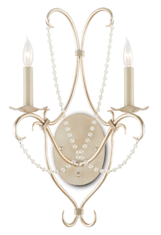 Currey and Company - 5980 - Two Light Wall Sconce - Crystal Lights - Silver Leaf/Crystal