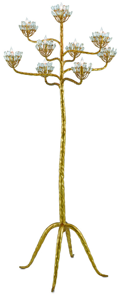 Currey and Company - 8000-0045 - Nine Light Floor Candelabra - Agave Americana - Clear/Dark Contemporary Gold Leaf
