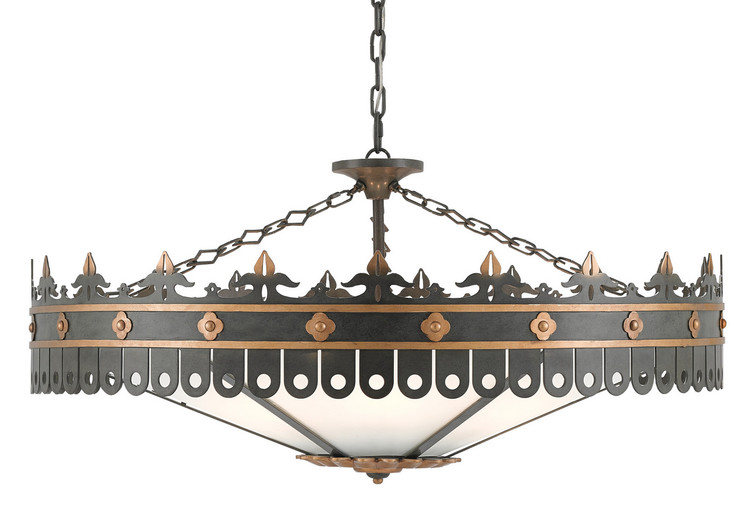 Currey and Company - 9000-0181 - Six Light Chandelier - Berkeley - Antique Gold/Moss Gray