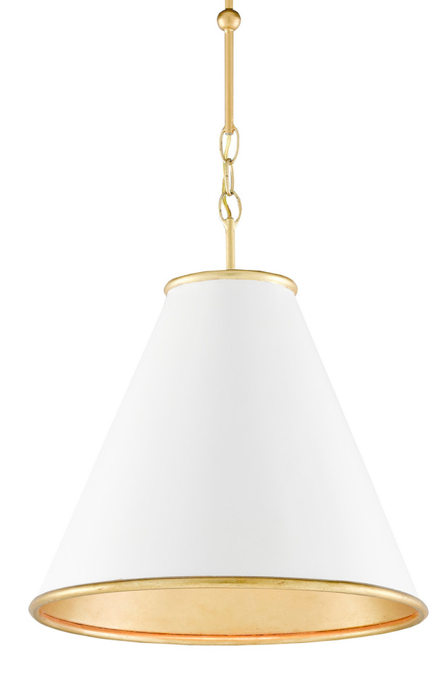 Currey and Company - 9000-0536 - One Light Pendant - Pierrepont - Painted Gesso White/Contemporary Gold Leaf/Gold