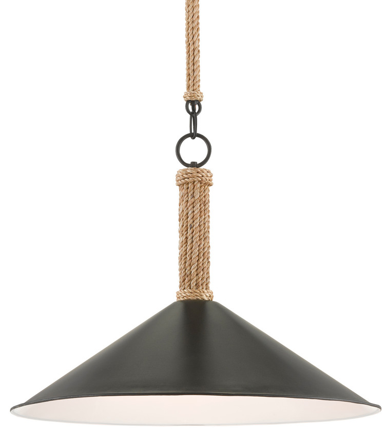 Currey and Company - 9000-0639 - One Light Pendant - Ocracoke - Blacksmith/Sugar White/Natural